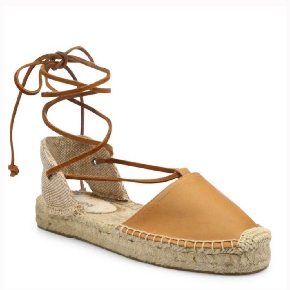 Soludos Tan Leather Lace-Up Espadrilles